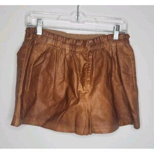 Zara Faux Leather High Waisted Cuffed Paperbag Shorts Size M